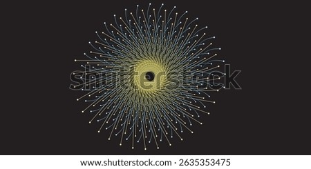 Vivid depiction of a geometric, radiating pattern forming a circular structure, conveying balance and creativity. Resembling a swirling galaxy