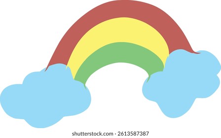 A vivid depiction of a rainbow with blue clouds, highlighting simplicity, joy, and creativity.