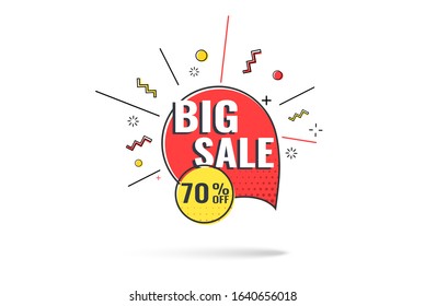 Vivid design bolt-in retro poster design style. Vintage colors and shapes. Square vector banner with rounded corners on the leg for a mega big sale.The 90s or 80s Memphis style.