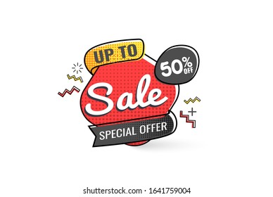 Vivid design bolt-in retro poster design style. Vintage colors and shapes. Square vector banner with rounded corners on the leg for a mega big sale.The 90s or 80s Memphis style.