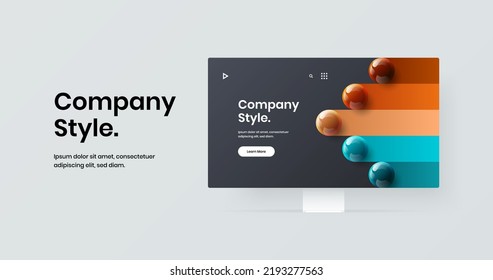 Vivid desktop mockup presentation template. Isolated site screen design vector layout.