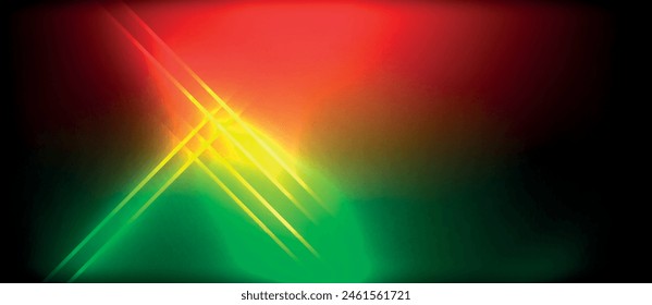 A vivid display of colorfulness with red, yellow, and green lights shining on a black background resembling a beautiful art pattern at an event