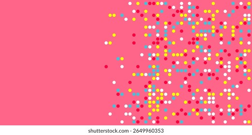 Vivid dots in various sizes scattered upward over pink background, perfect for pop art, digital graphics, and playful modern design themes.