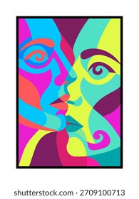 Caras dobles vívidas en abstracción geométrica de neón