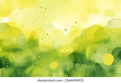 Vivid and dynamic abstract watercolor illustration, fluid ink art vector background. Fresh green and yellow hues bright and energetic aesthetic, sense of movement and depth