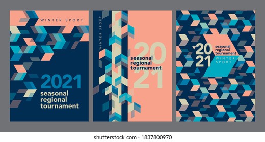 Vivid dynamic geometric arrows poster template set for winter sport projects. Concept arrow direction vector for layout, card, header, invitation, poster, social media, post publication.
