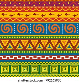 Vivid ethnic seamless borders set with abstract shapes. Can be used like a final pattern. Vector.