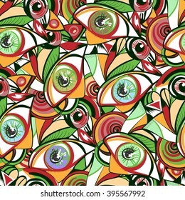 Vivid eyes vector seamless pattern. Style of Abstract art, Suprematism, Constructivism, suitable for prints, textiles and covers.