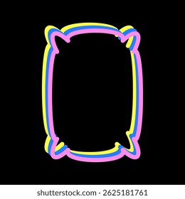 Vivid Festive Bright Retro Border Icon. Bright Vibrant Positive Disco Frame Canvas. Pink and yellow Outline Line Curve Wavy Abstract Shape Decoration Isolated on Background