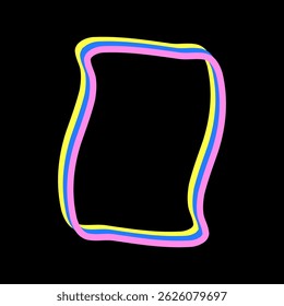 Vivid Festive Bright Retro Border Icon. Bright Vibrant Positive Disco Frame Canvas. Pink and yellow Outline Line Curve Wavy Abstract Shape Decoration Isolated on Background