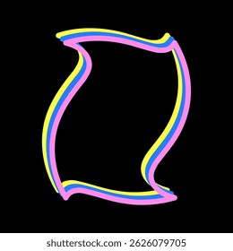Vivid Festive Bright Retro Border Icon. Bright Vibrant Positive Disco Frame Canvas. Pink and yellow Outline Line Curve Wavy Abstract Shape Decoration Isolated on Background