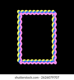 Vivid Festive Bright Retro Border Icon. Bright Vibrant Positive Disco Frame Canvas. Pink and yellow Outline Line Curve Wavy Abstract Shape Decoration Isolated on Background
