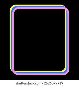 Vivid Festive Bright Retro Border Icon. Bright Vibrant Positive Disco Frame Canvas. Pink and yellow Outline Line Curve Wavy Abstract Shape Decoration Isolated on Background