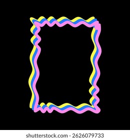Vivid Festive Bright Retro Border Icon. Bright Vibrant Positive Disco Frame Canvas. Pink and yellow Outline Line Curve Wavy Abstract Shape Decoration Isolated on Background