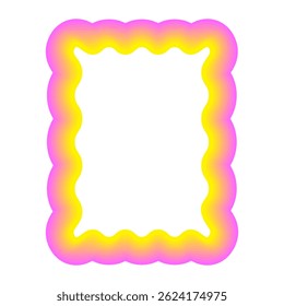 Icône Frontale Néon Retro Festive Vivante. Toile De Cadre Disco Positif Lumineux. Ligne de contour rose et jaune Courbe Abstrait ondulé Décoration de forme isolée sur blanc