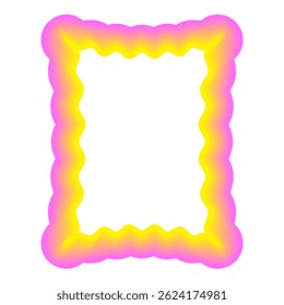 Icône Frontale Néon Retro Festive Vivante. Toile De Cadre Disco Positif Lumineux. Ligne de contour rose et jaune Courbe Abstrait ondulé Décoration de forme isolée sur blanc