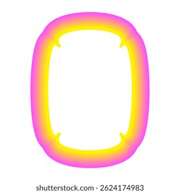 Vivid Festive Neon Retro Border Icon. Bright Positive Disco Frame Canvas. Pink and yellow Outline Line Curve Wavy Abstract Shape Decoration Isolated on White