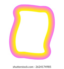 Icône Frontale Néon Retro Festive Vivante. Toile De Cadre Disco Positif Lumineux. Ligne de contour rose et jaune Courbe Abstrait ondulé Décoration de forme isolée sur blanc