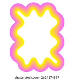 Icône Frontale Néon Retro Festive Vivante. Toile De Cadre Disco Positif Lumineux. Ligne de contour rose et jaune Courbe Abstrait ondulé Décoration de forme isolée sur blanc