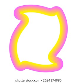Icône Frontale Néon Retro Festive Vivante. Toile De Cadre Disco Positif Lumineux. Ligne de contour rose et jaune Courbe Abstrait ondulé Décoration de forme isolée sur blanc