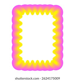 Icône Frontale Néon Retro Festive Vivante. Toile De Cadre Disco Positif Lumineux. Ligne de contour rose et jaune Courbe Abstrait ondulé Décoration de forme isolée sur blanc