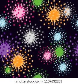 Vivid firecracker - seamless vector wallpaper in dark sky