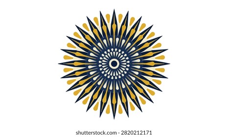 Vivid fireworks explosion showcasing circular shapes and radiant streaks in blue gold and white suitable for festivals celebrations and event backgrounds