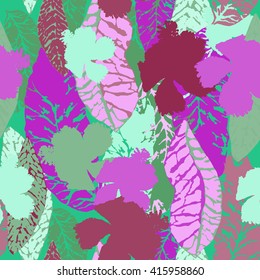 Vivid floral background. vector leaves pattern seamless colorful foliage.