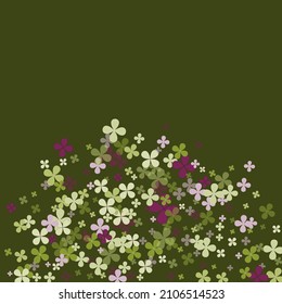 Vivid Floral Simple Green Holidays Backdrop. Clovers Summer Saint Patrick Bright Nature Confetti. Dark Spring Lucky Greenery Flowers Picture. Purple Fourtune Pastel Vibrant Illustration.