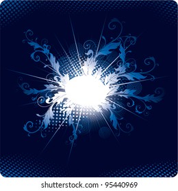 vivid flourish oval frame on a blue background