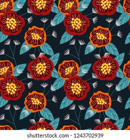 Vivid flowers seamless pattern. Colorful flower pattern.