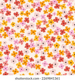 Vivid flowers seamless pattern, digital paper repeating background, meadow vibrant flowers. Fabric, wallpaper, wrapping paper, stationery seamless vector pattern