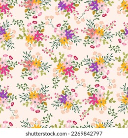 Vivid flowers seamless pattern, digital paper repeating background, meadow vibrant flowers. Fabric, wallpaper, wrapping paper, stationery seamless vector pattern