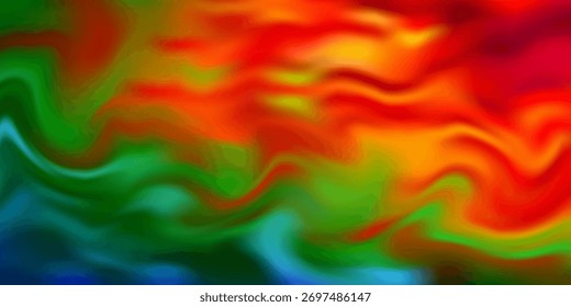 Um plano de fundo abstrato vívido e fluido com redemoinhos verdes, vermelhos e amarelos. Esta arte colorida e gradiente evoca energia, criatividade e movimento,