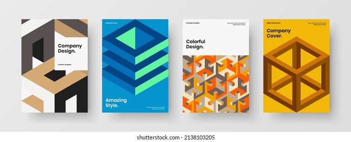 Vivid flyer design vector template set. Simple geometric tiles brochure layout bundle.