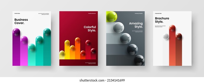 Vivid flyer vector design layout bundle. Amazing 3D spheres booklet concept composition.