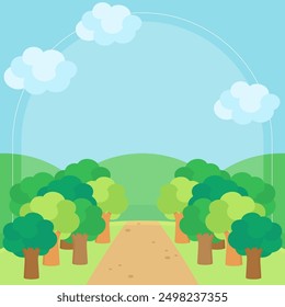vivid and fresh green forest in summer theme background, vector illustration