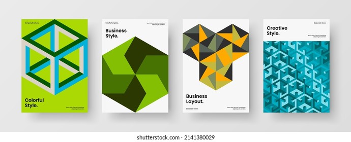 Vivid front page A4 design vector template collection. Multicolored geometric pattern company cover layout composition.