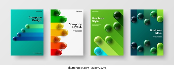 Vivid front page A4 design vector layout composition. Minimalistic 3D balls handbill concept collection.