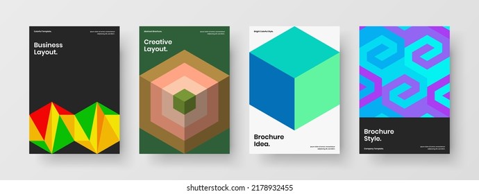 Vivid front page A4 vector design template bundle. Creative mosaic tiles company brochure concept composition.