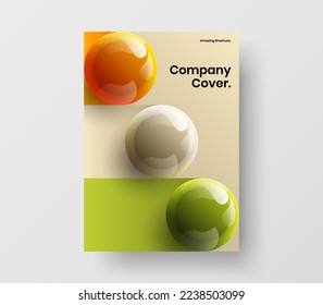 Vivid front page design vector illustration. Colorful realistic spheres catalog cover template.