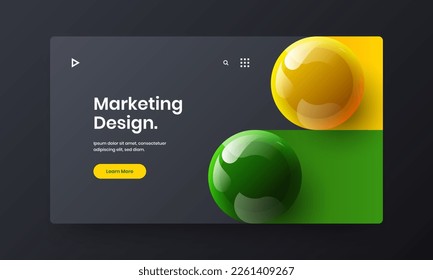 Vivid front page design vector template. Premium 3D spheres site concept.