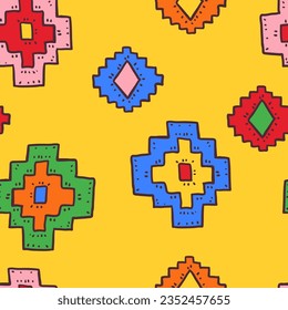 Vivid funny geometric seamless pattern,  colorful summer background on yellow