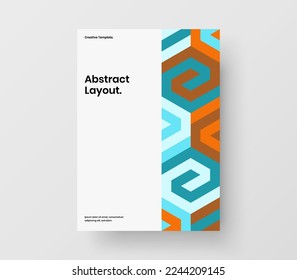 Vivid geometric hexagons book cover concept. Premium pamphlet design vector illustration.