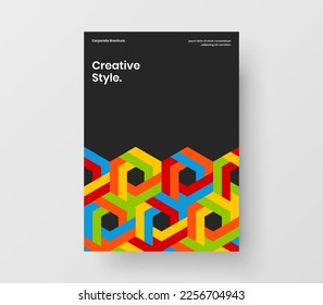 Vivid geometric hexagons handbill layout. Original cover A4 design vector concept.