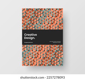 Vivid geometric hexagons pamphlet layout. Simple corporate brochure A4 vector design illustration.