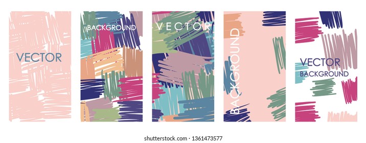 Vivid geometric invitations and card template design. Abstract freehand vector set of motley backgrounds for banners, posters, cover design templates