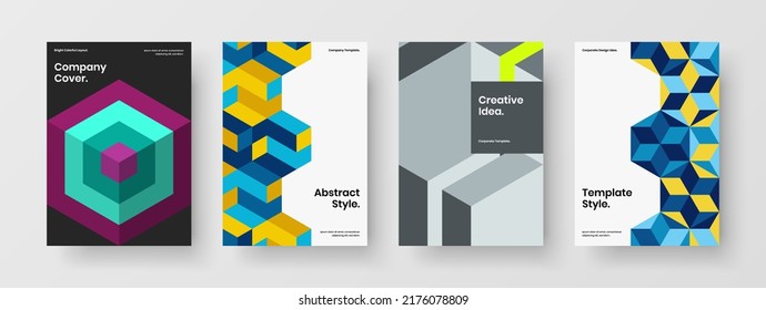 Vivid geometric pattern annual report layout bundle. Original catalog cover design vector template composition.