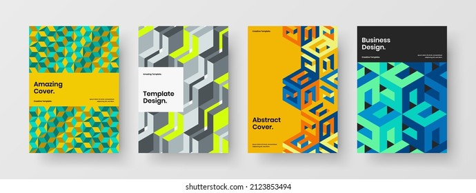 Conjunto de plantillas de portada de catálogo de patrones geométricos vivos. Paquete de ilustración de diseño vectorial de volante fresco.