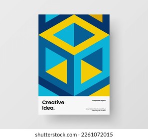 Vivid geometric pattern corporate brochure layout. Isolated company cover A4 design vector template.